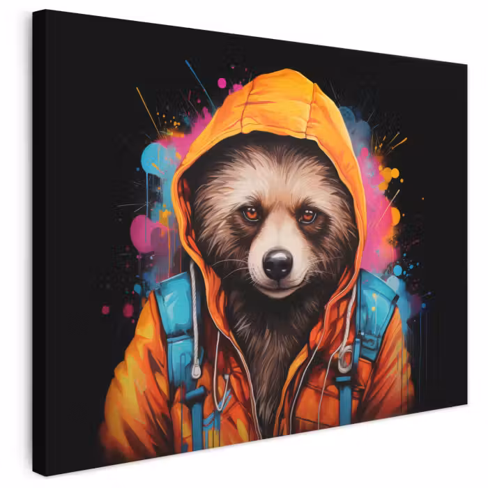 Leinwandbild - Graffiti - Waschbär - Jacke - Schwarz