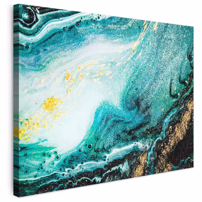 Leinwandbild - Marmoroptik - Blau - Gold - Glitzer - Luxus - Marmor