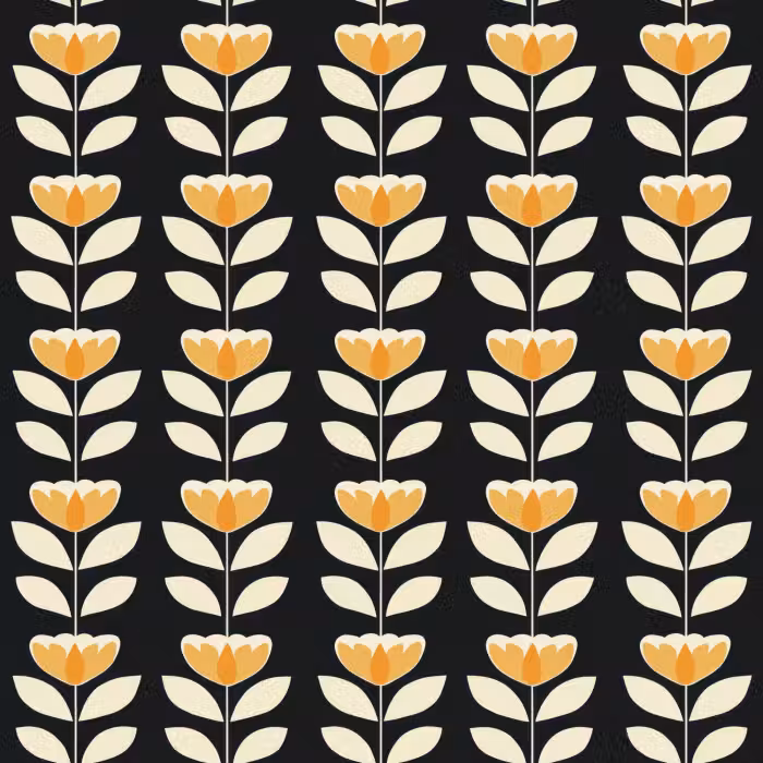 Tapete - Retro - Blume - Schwarz - Ockergelb