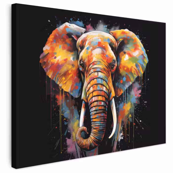 Leinwandbild - Elefant - Graffiti - Schwarz - Tiere - Farben