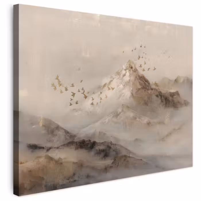 Leinwandbild - Berglandschaft - Nebel - Pinselstriche