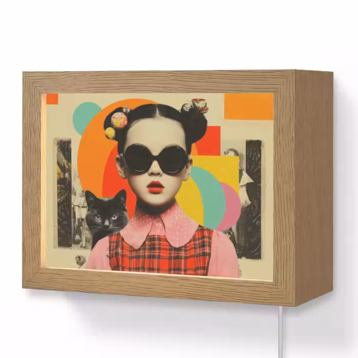 Lightbox - Wandleuchte - Mädchen - Sonnenbrille - Katze - Retro