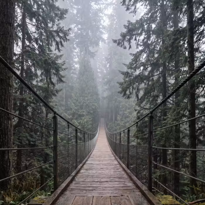Tapete - Brücke - Wald - Nebel - Natur