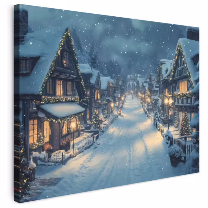 Leinwandbild - Weihnachtsdorf - Weihnachten - Schnee - Winter