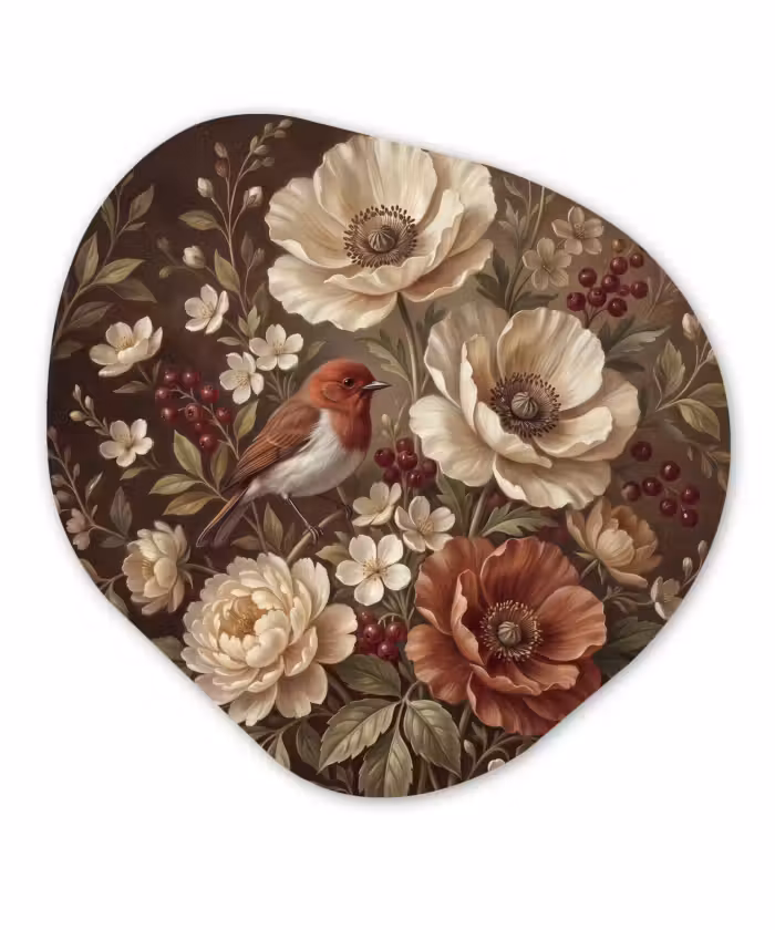 Glasbild Organische Form - Blumen – Vogel – Klassisch
