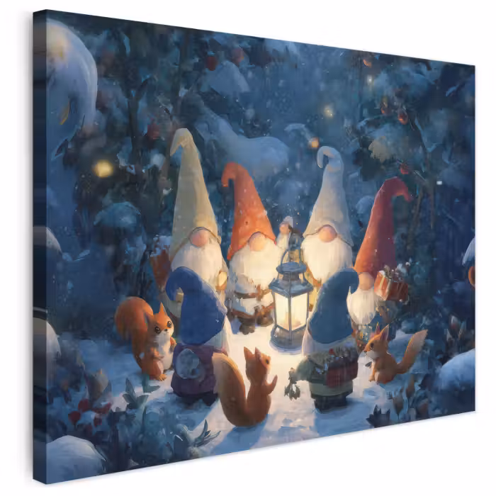 Leinwandbild - Winter - Zwerge - Eichhörnchen - Mehrfarbig