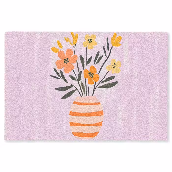 Fußmatte - Vase - Gestreift - Blumen - Orange
