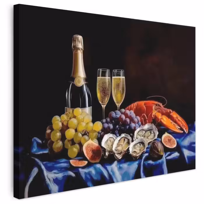 Leinwandbild - Champagner - Luxus - Austern