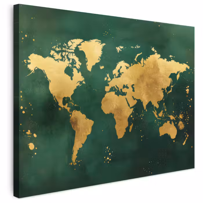 Leinwandbild - Weltkarte - Grün - Gold