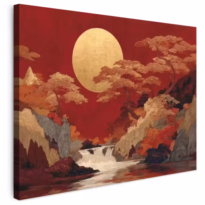 Leinwandbild - Vollmond - Landschaft - Wasserfall
