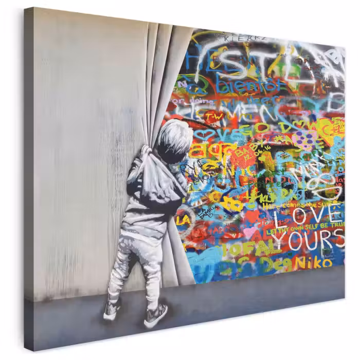 Leinwandbild - Graffiti - Illusion - Junge - Straßenkunst