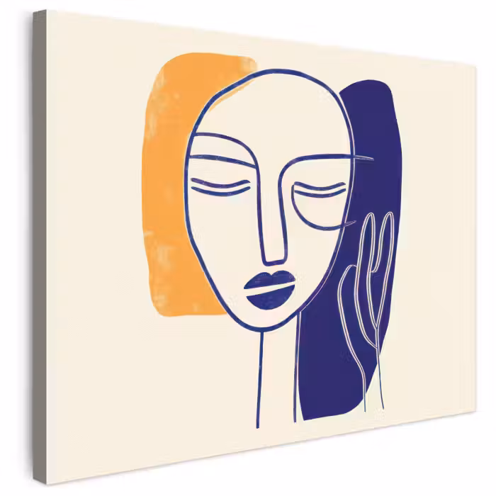 Leinwandbild - Minimalistisch - Gesicht - Hand - Orange - Blau