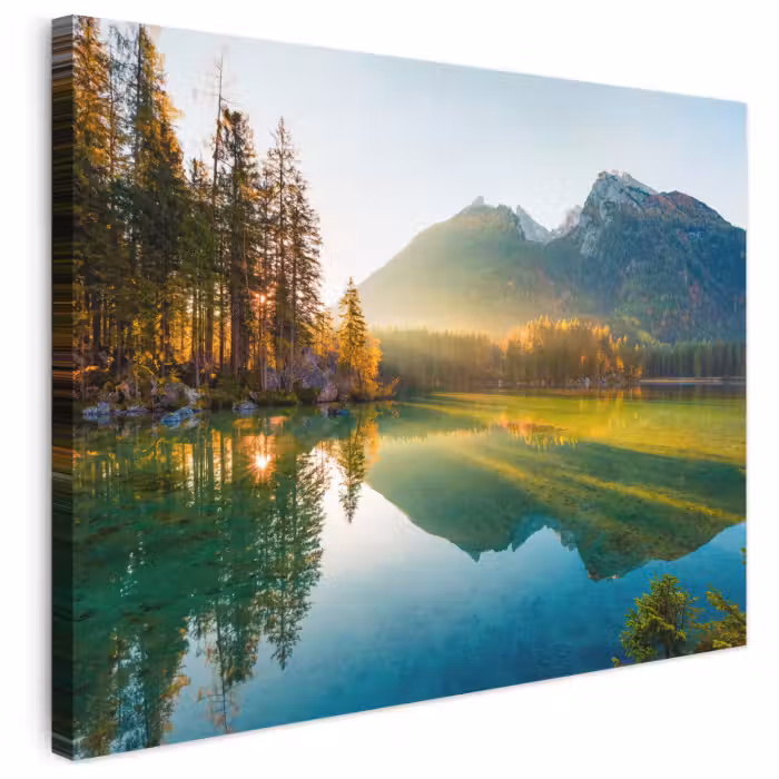 Leinwandbild - See - Wald - Berge - Natur - Sonne - Landschaft