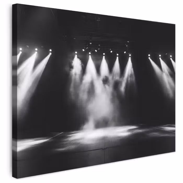 Leinwandbild - Theatersaal – Nebel – Scheinwerfer – Schwarz