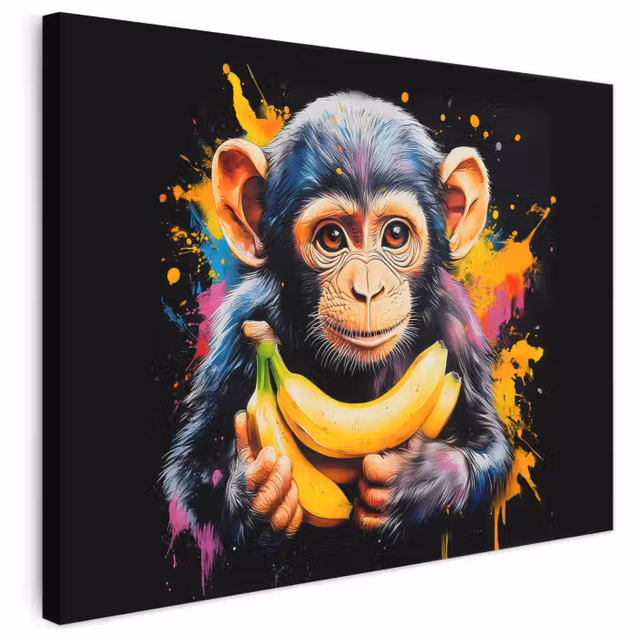 Leinwandbild - Affe - Graffiti - Farbenfroh - Bananen - Modern