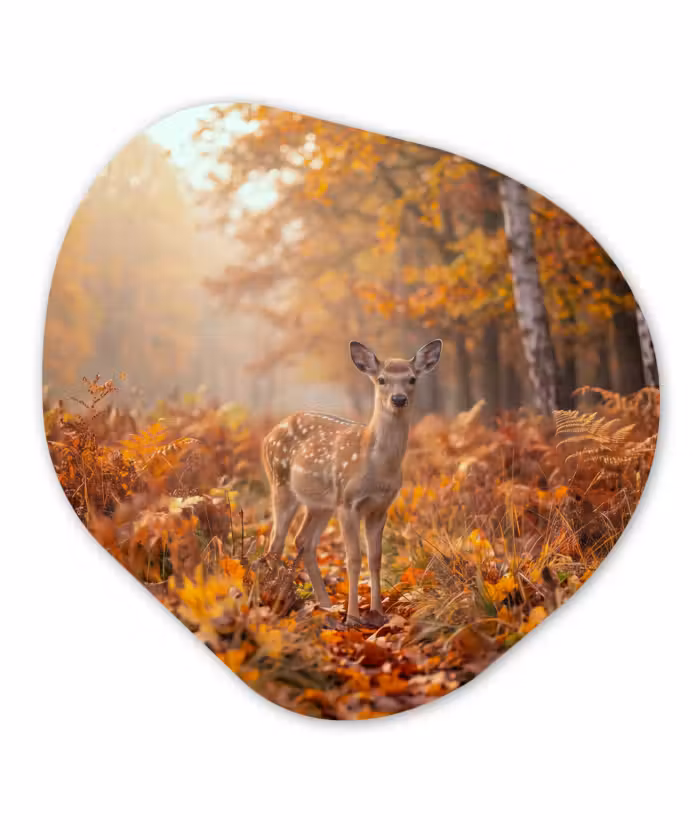 Glasbild Organische Form - Hirsch – Herbst – Tiere