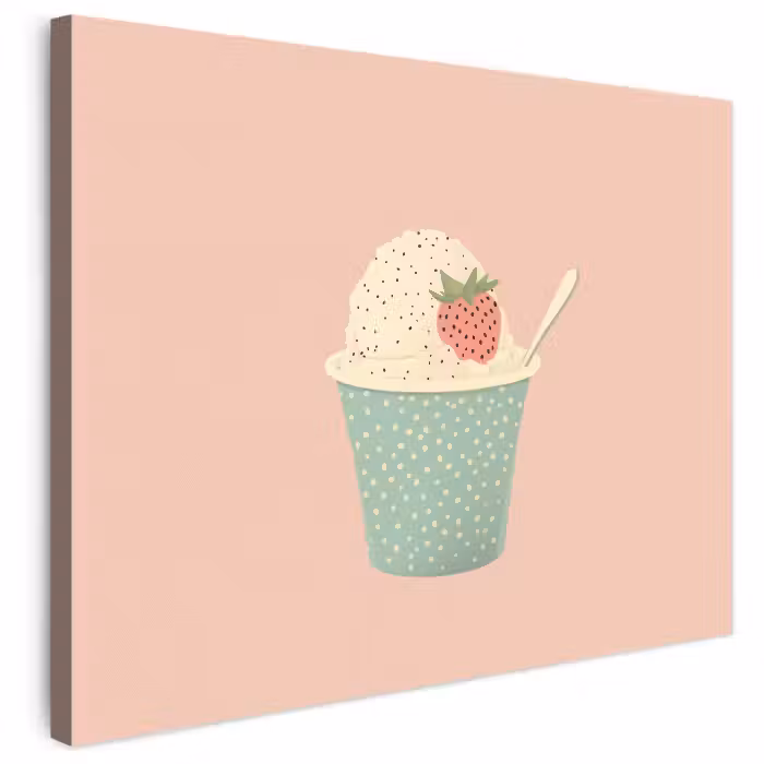 Leinwandbild - Tablett - Eiscreme - Erdbeere - Rosa