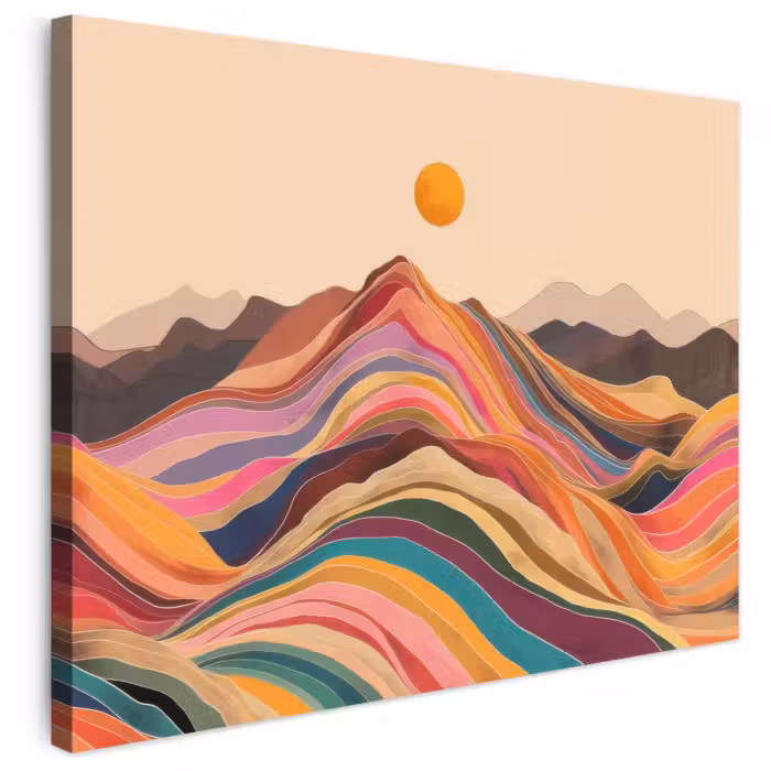 Leinwandbild - Sonne - Bunte Landschaft - Berge
