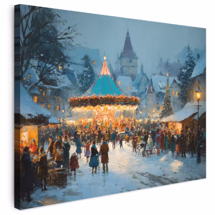 Leinwandbild - Wintermarkt - Dorf - Farbenfroh