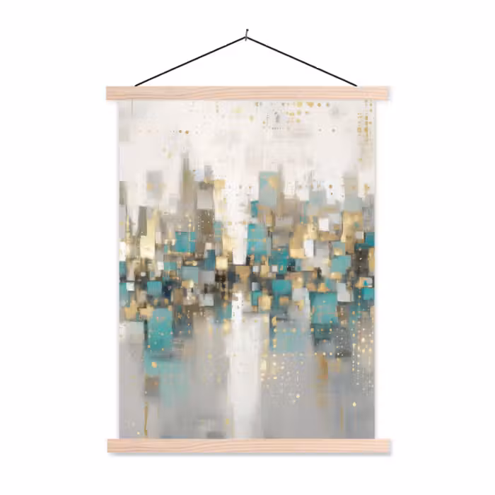 Stoffbild - Abstrakt - Blöcke - Gold - Skyline