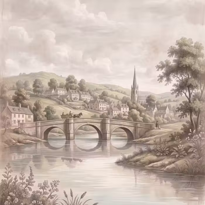 Tapete - Dorf - Brücke - Aussicht - Grün