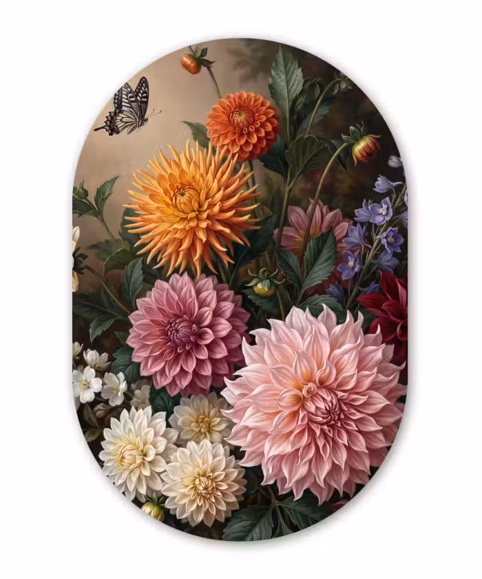 Glasbild Oval - Blumen – Garten – Natur