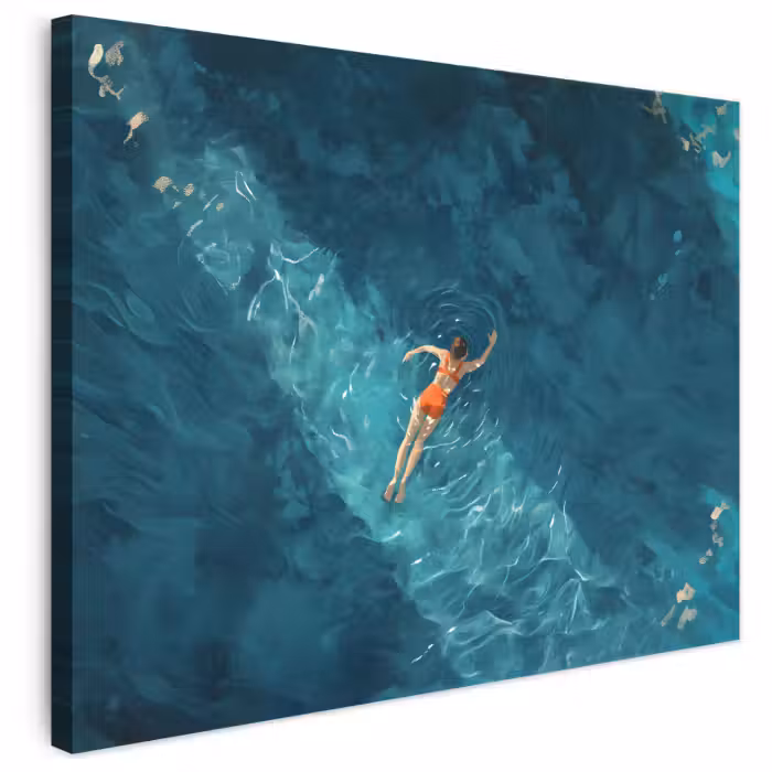 Leinwandbild - Frau - Wasser - Bikini - Orange