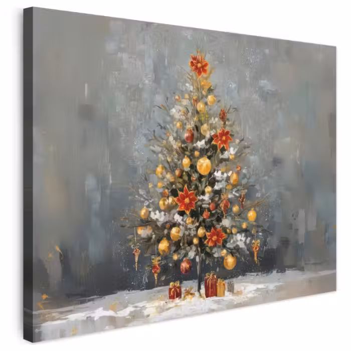Leinwandbild - Weihnachtsbaum - Geschenke - Rot - Gold
