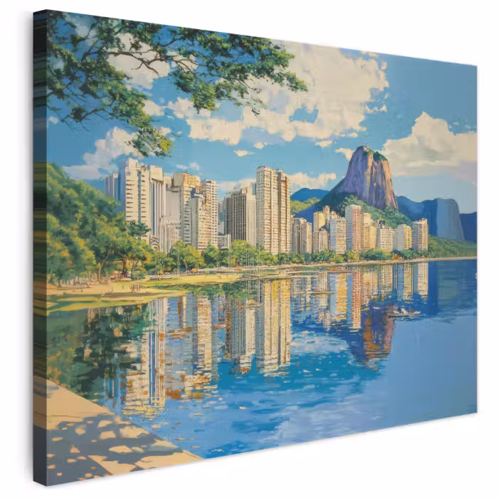 Leinwandbild - Berg - Skyline - Strand - Wasser