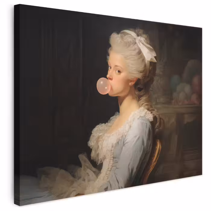 Leinwandbild - Frau - Barockes Kleid - Kaugummi