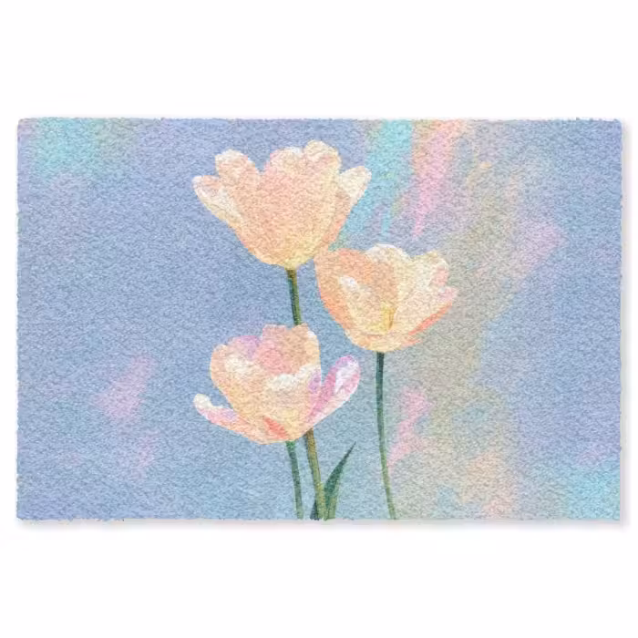 Fußmatte - Tulpen - Rosa Akzente - Blau