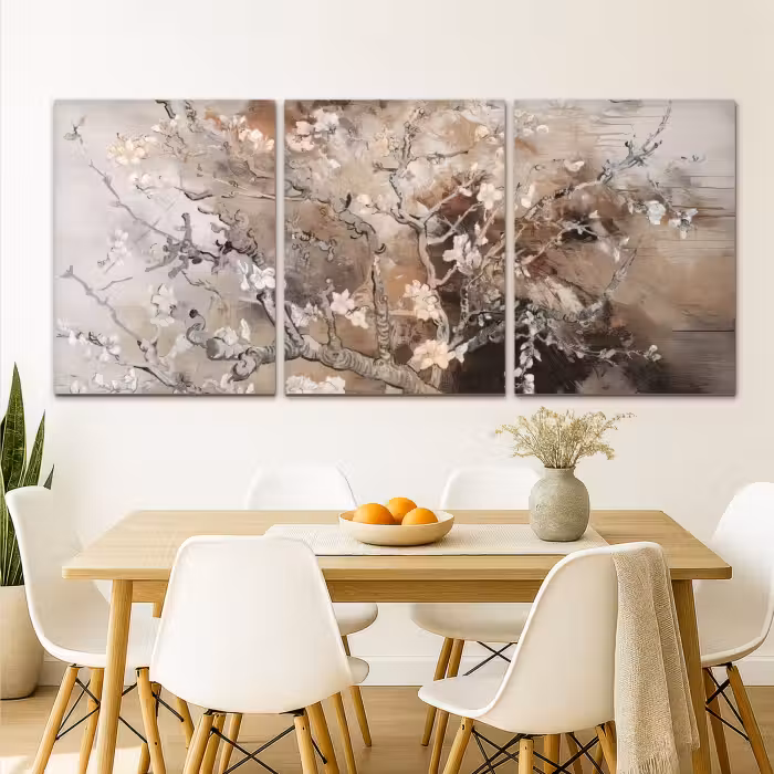 Leinwandbild - 3-teilig - Mandelblüte - Abstrakt - Beige