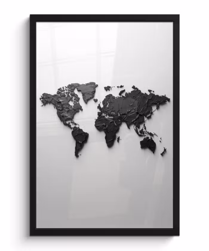 Bilder mit Rahmen - Weltkarte - Texturiert - Schwarz