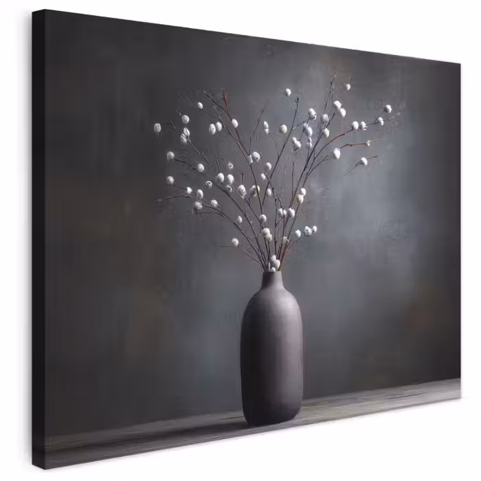 Leinwandbild - Äste - Vase - Kugeln - Weiß