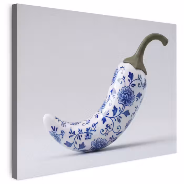 Leinwandbild - Chilischote - Keramik - Blau