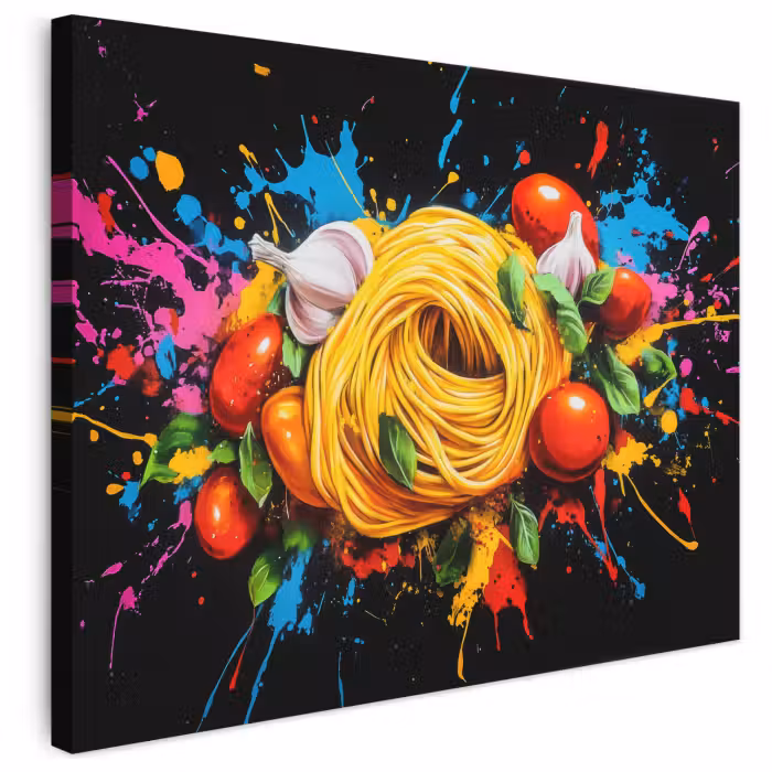 Leinwandbild - Spaghetti - Graffiti - Farbe - Bunt - Lebensmittel - Modern