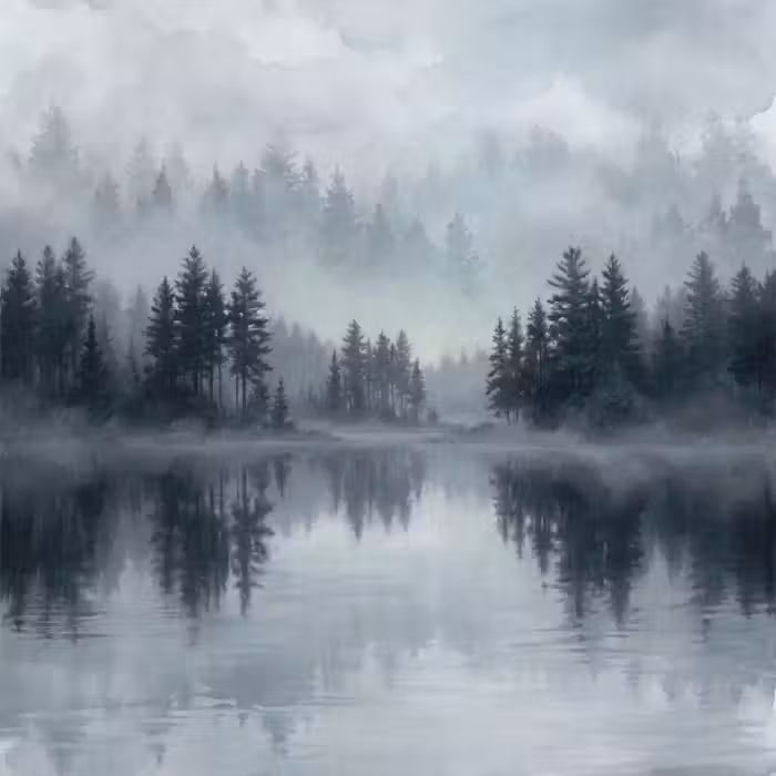 Tapete - Wald - See - Nebel - Natur - Grau
