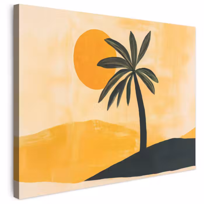 Leinwandbild - Illustration - Palme - Sonne - Hügel