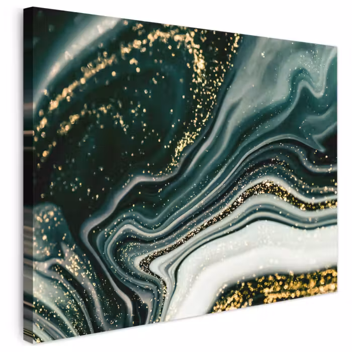 Leinwandbild - Marmoroptik - Gold - Grün - Glitter - Design - Marmor