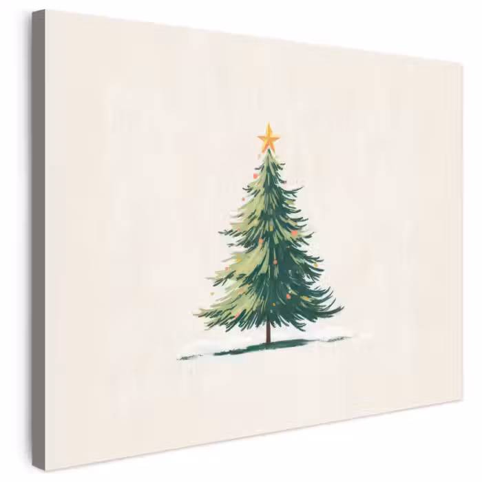 Leinwandbild - Weihnachtsbaum - Illustration - Stern - Schnee