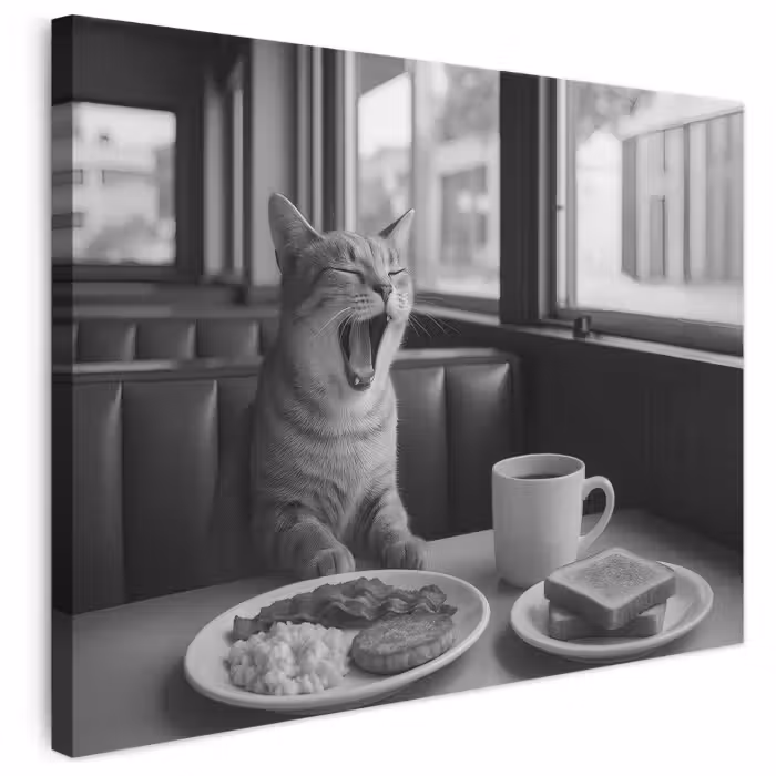 Leinwandbild - Katze - Kaffee - Brot - Schwarz
