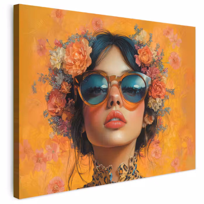 Leinwandbild - Frau - Blumen - Ästhetik - Orange