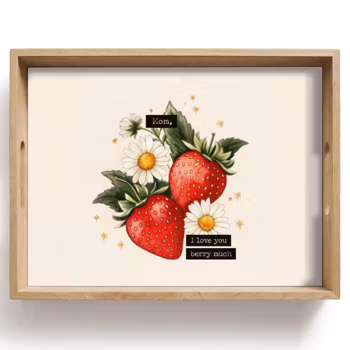 Tablett - Erdbeeren - Gänseblümchen - Zitat - Sterne