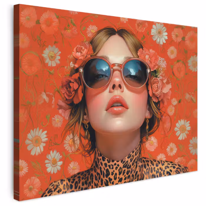 Leinwandbild - Frau - Bunt - Tiermuster - Blumen
