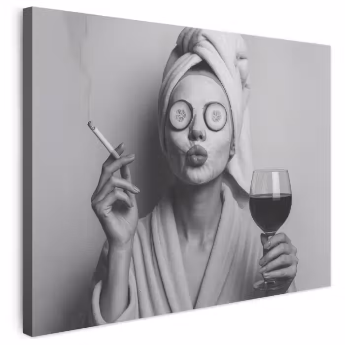 Leinwandbild - Frau - Maske - Wein - Zigarette