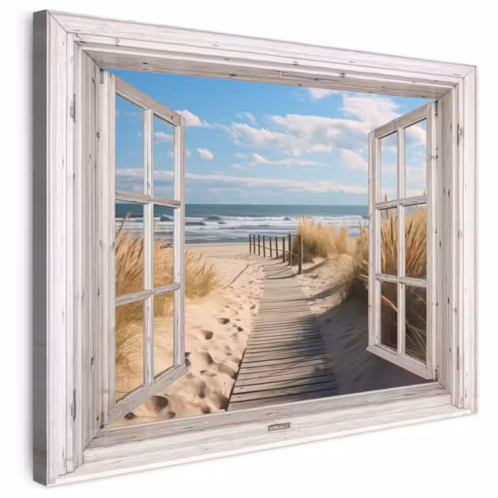 Leinwandbild - Fenster - Meer - Küste - Natur - Ausblick - Strand - Wattenmeer