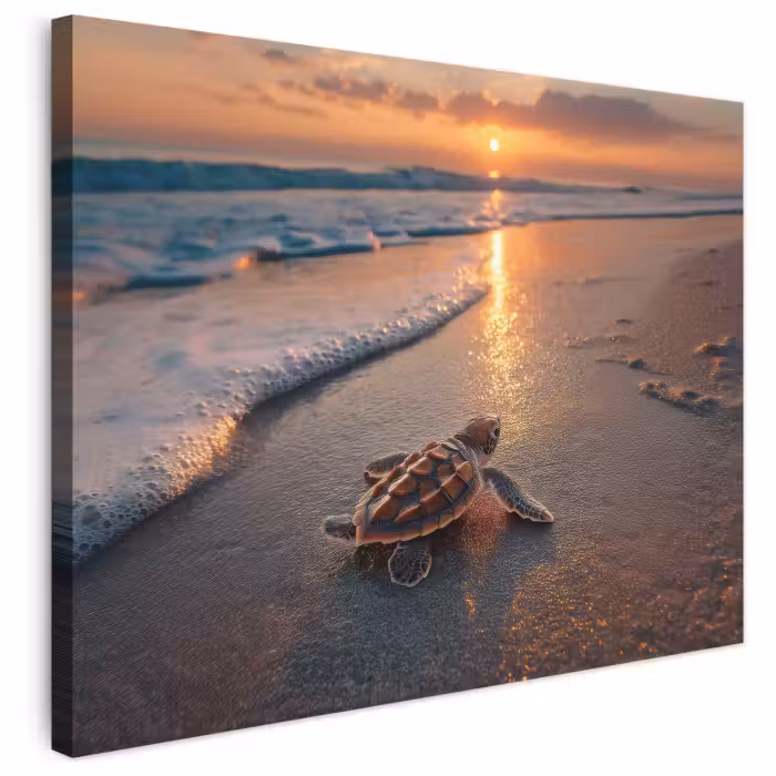 Leinwandbild - Schildkröte - Strand - Sonnenuntergang