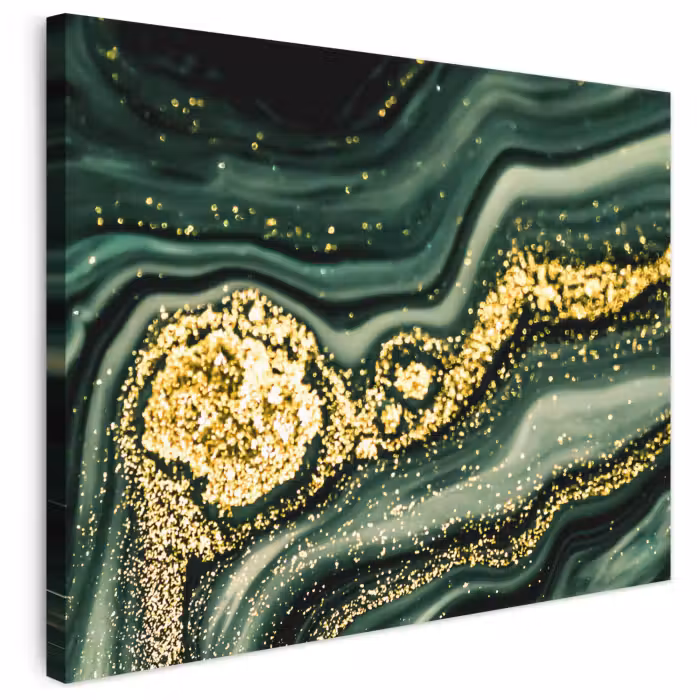 Leinwandbild - Marmor - Gold - Glitter - Grün - Marmoroptik - Luxus