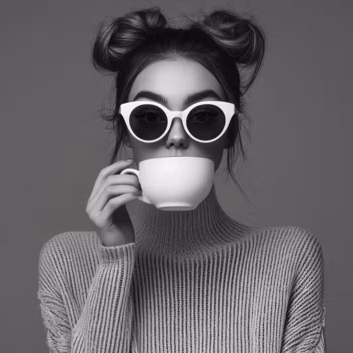 Tapete - Frau - Kaffee - Schwarz - Weiß