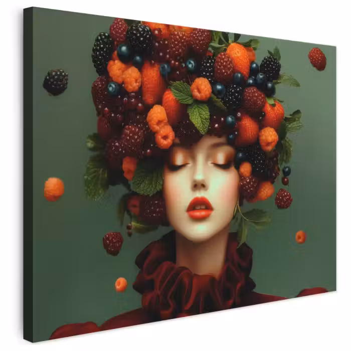 Leinwandbild - Weiblich - Erdbeeren - Himbeeren - Brombeeren - Beeren